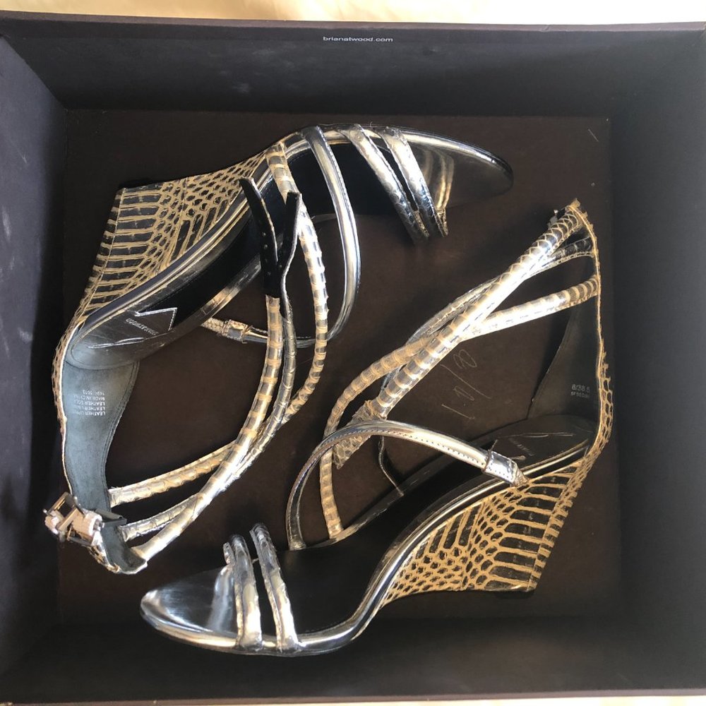 Brian Atwood Silver Wedge Sandal